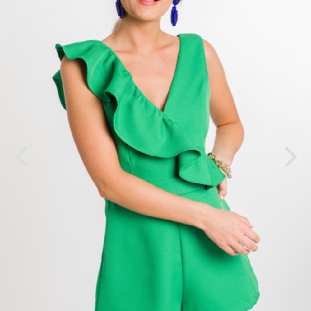 WRAPPED RUFFLE ROMPER, GREEN Do+Be